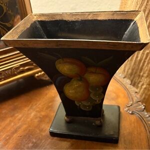 Black Vase with Fruit Design